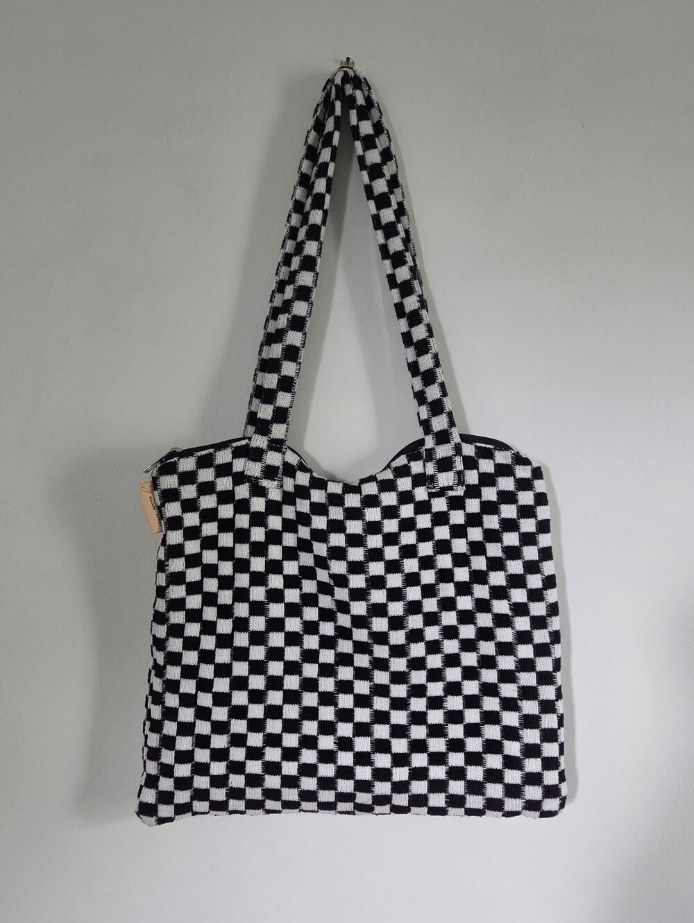 Knit Checkered Tote Bag